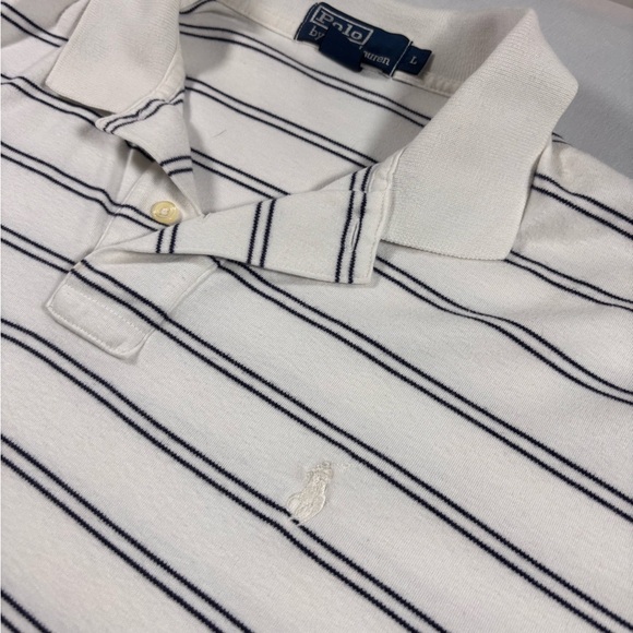 Polo By Ralph Lauren White Black Striped Soft Cotton Large White Pony Breathable - Picture 1 of 9